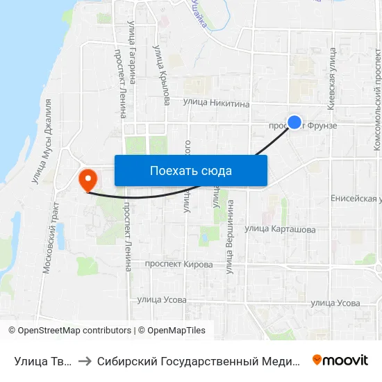 Улица Тверская to Сибирский Государственный Медицинский Университет map