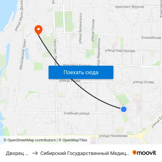 Дворец Спорта to Сибирский Государственный Медицинский Университет map