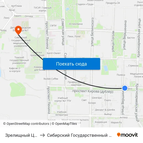 Зрелищный Центр Октябрь to Сибирский Государственный Медицинский Университет map