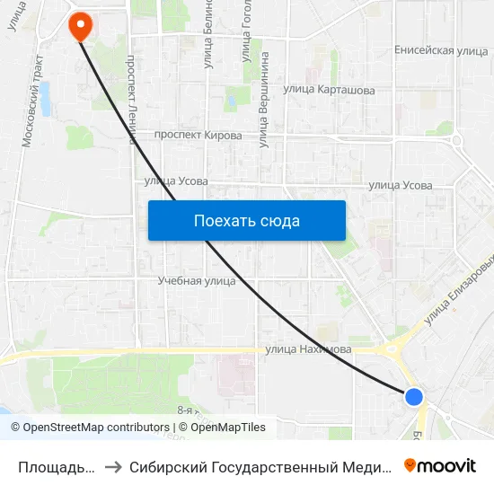 Площадь Южная to Сибирский Государственный Медицинский Университет map