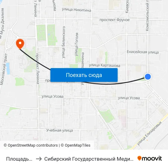 Площадь Кирова to Сибирский Государственный Медицинский Университет map