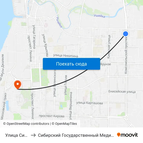 Улица Сибирская to Сибирский Государственный Медицинский Университет map
