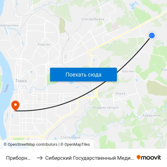 Приборный Завод to Сибирский Государственный Медицинский Университет map