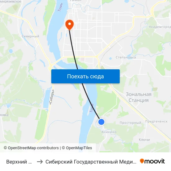Верхний Магазин to Сибирский Государственный Медицинский Университет map