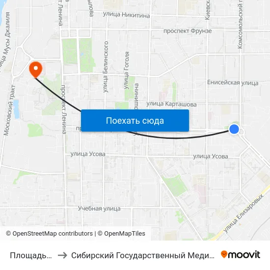 Площадь Кирова to Сибирский Государственный Медицинский Университет map