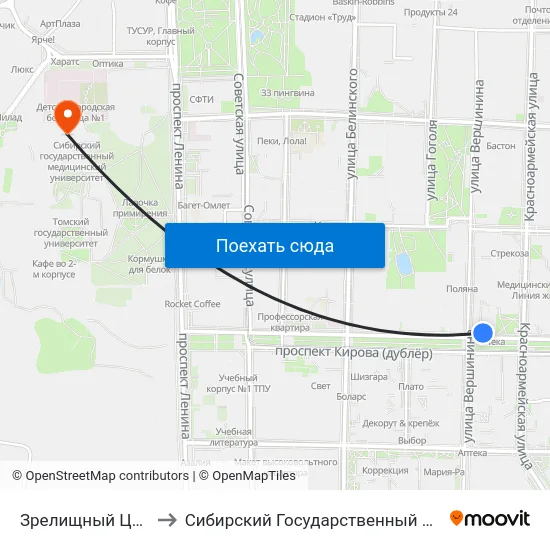 Зрелищный Центр "Октябрь" to Сибирский Государственный Медицинский Университет map