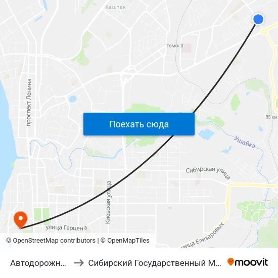 Автодорожный Техникум to Сибирский Государственный Медицинский Университет map