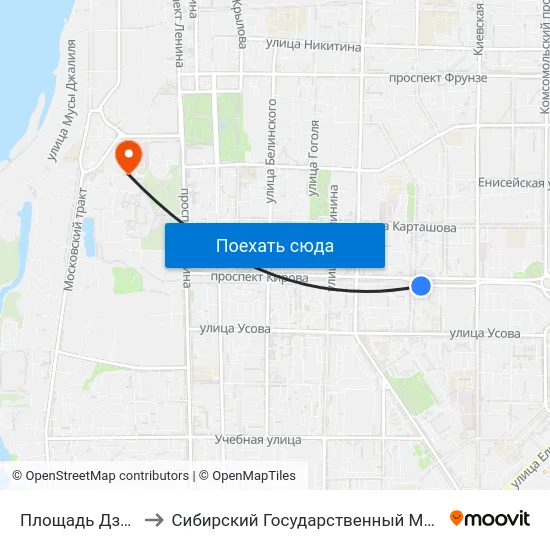 Площадь Дзержинского to Сибирский Государственный Медицинский Университет map