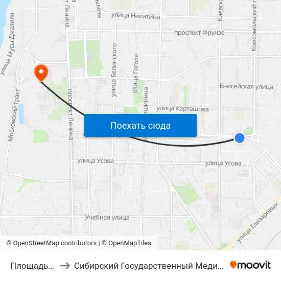 Площадь Кирова to Сибирский Государственный Медицинский Университет map