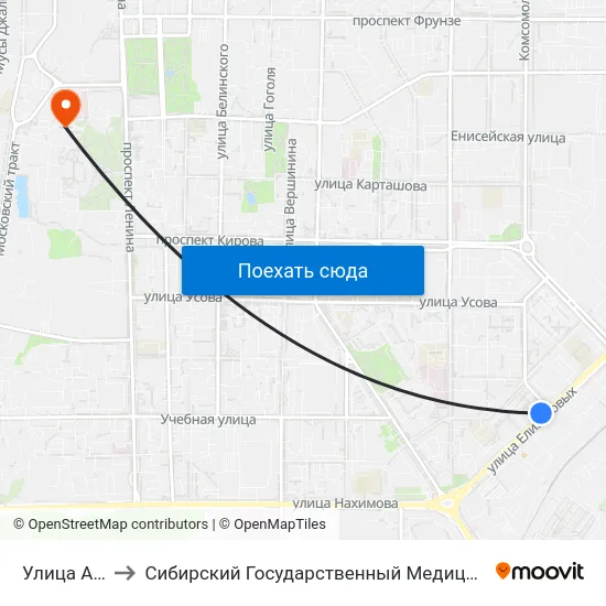 Улица Артема to Сибирский Государственный Медицинский Университет map
