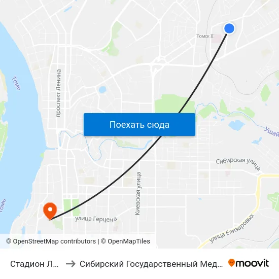 Стадион Локомотив to Сибирский Государственный Медицинский Университет map