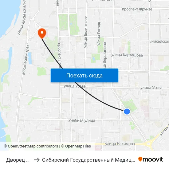 Дворец Спорта to Сибирский Государственный Медицинский Университет map
