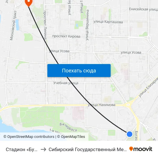 Стадион «Буревестник» to Сибирский Государственный Медицинский Университет map