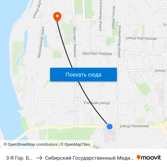 3-Я Гор. Больница to Сибирский Государственный Медицинский Университет map