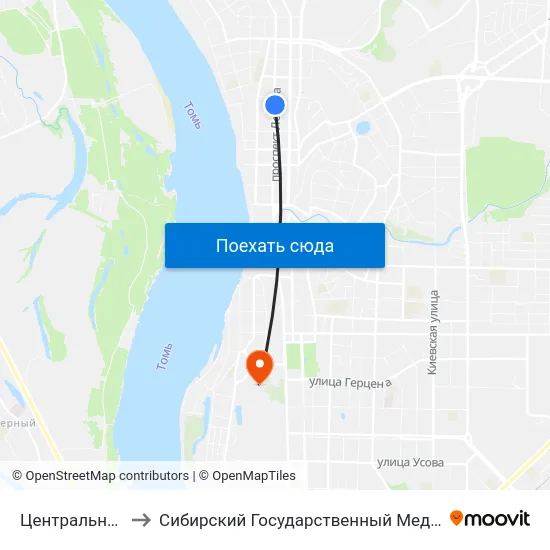 Центральный Рынок to Сибирский Государственный Медицинский Университет map
