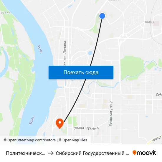 Политехнический Лицей  № 20 to Сибирский Государственный Медицинский Университет map