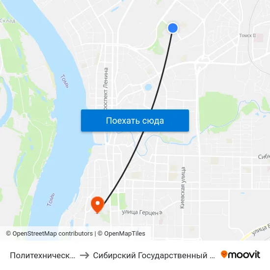 Политехнический Лицей  № 20 to Сибирский Государственный Медицинский Университет map