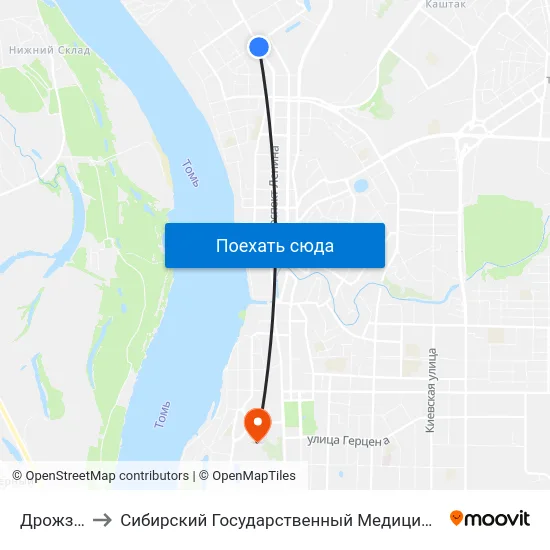 Дрожзавод to Сибирский Государственный Медицинский Университет map