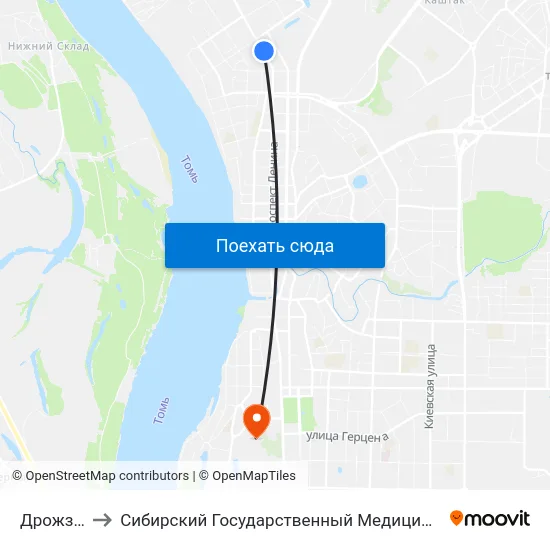 Дрожзавод to Сибирский Государственный Медицинский Университет map