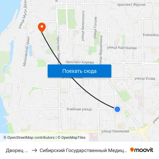 Дворец Спорта to Сибирский Государственный Медицинский Университет map