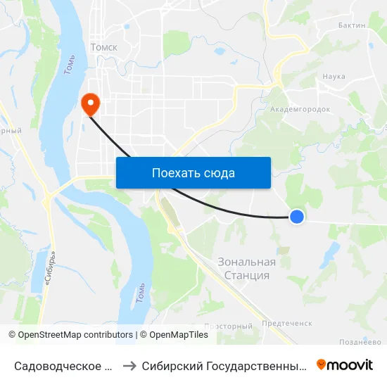 Садоводческое Общество «Весна» to Сибирский Государственный Медицинский Университет map