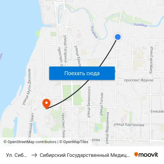 Ул. Сибирская to Сибирский Государственный Медицинский Университет map