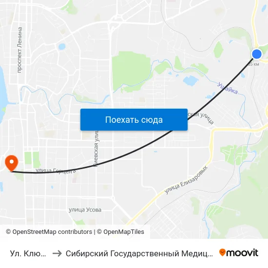 Ул. Клюева, 26 to Сибирский Государственный Медицинский Университет map