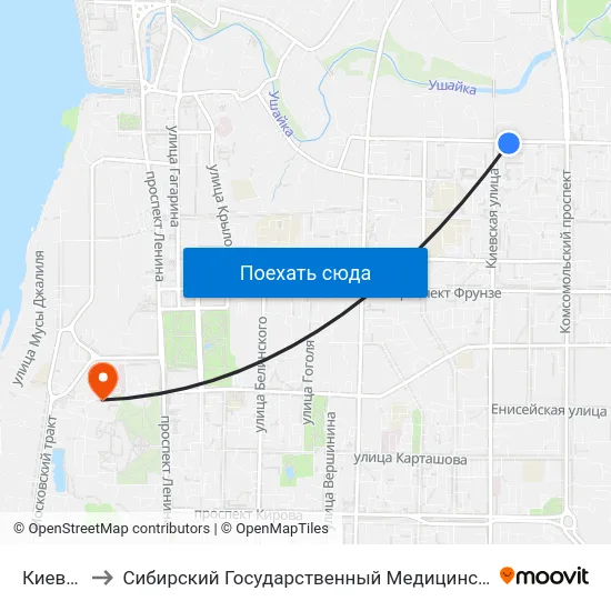 Киевская to Сибирский Государственный Медицинский Университет map