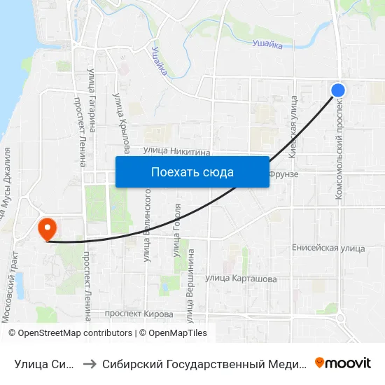 Улица Сибирская to Сибирский Государственный Медицинский Университет map