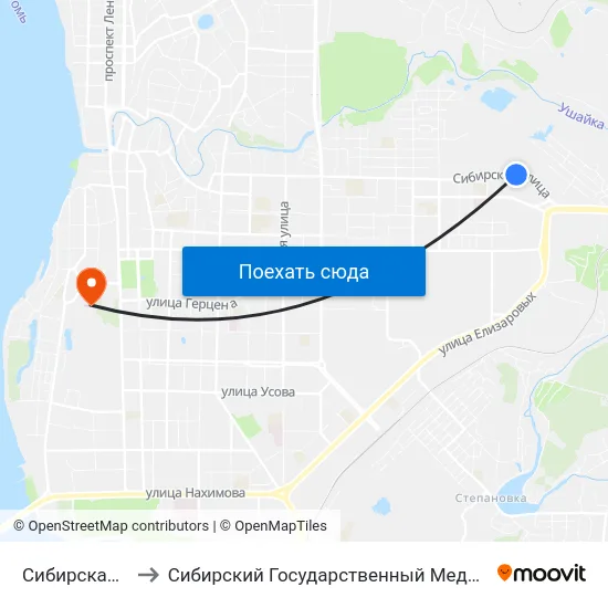 Сибирская Ул., 114 to Сибирский Государственный Медицинский Университет map