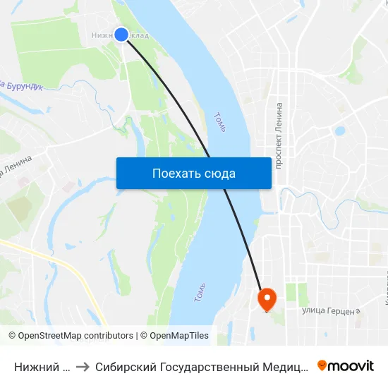 Нижний Склад to Сибирский Государственный Медицинский Университет map