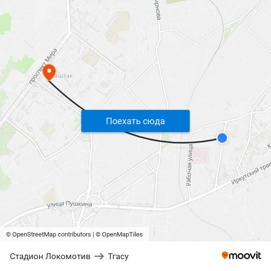 Стадион Локомотив to Тгасу map