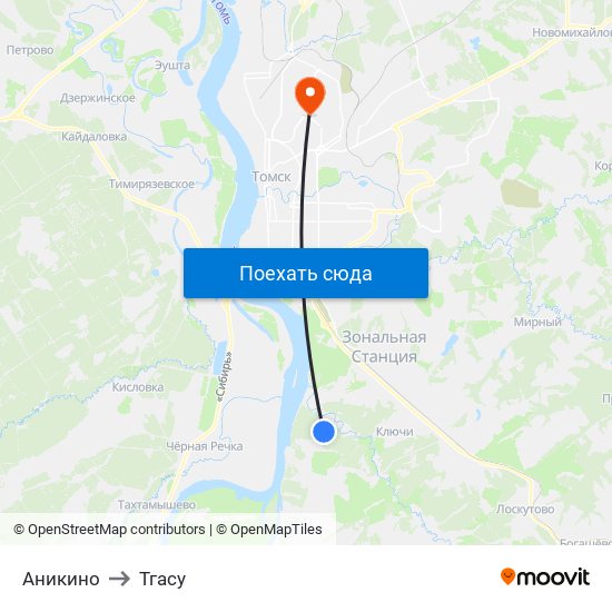 Аникино to Тгасу map