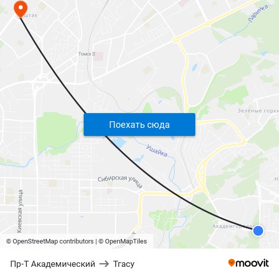 Пр-Т Академический to Тгасу map