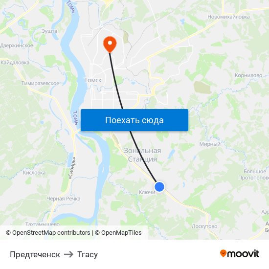 Предтеченск to Тгасу map