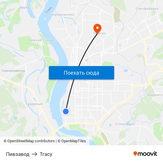 Пивзавод to Тгасу map