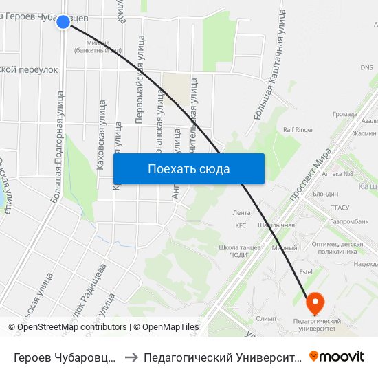 Героев Чубаровцев to Педагогический Университет map