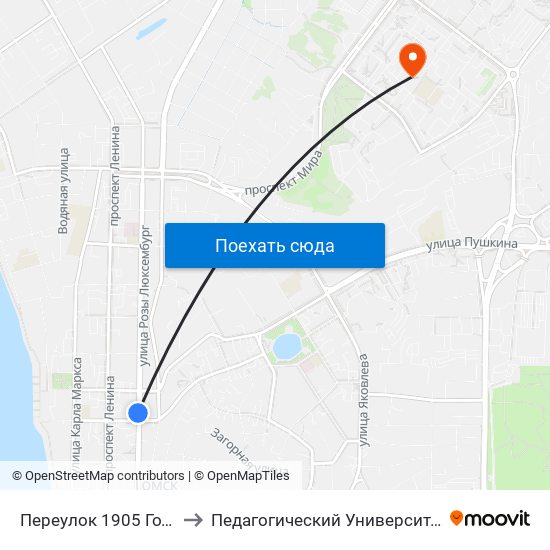 Переулок 1905 Года to Педагогический Университет map
