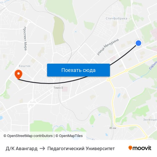 Д/К Авангард to Педагогический Университет map