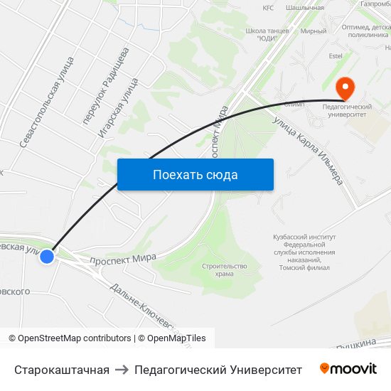 Старокаштачная to Педагогический Университет map