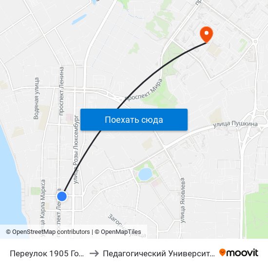 Переулок 1905 Года to Педагогический Университет map