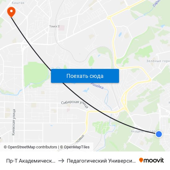 Пр-Т Академический to Педагогический Университет map