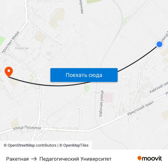 Ракетная to Педагогический Университет map