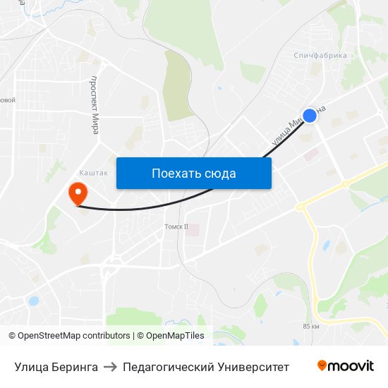 Улица Беринга to Педагогический Университет map