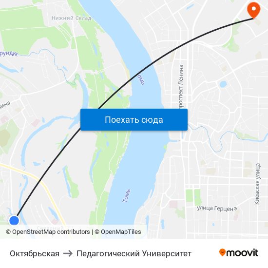 Октябрьская to Педагогический Университет map