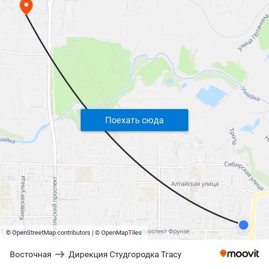 Восточная to Дирекция Студгородка Тгасу map