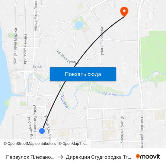 Переулок Плеханова to Дирекция Студгородка Тгасу map
