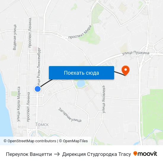 Переулок Ванцетти to Дирекция Студгородка Тгасу map