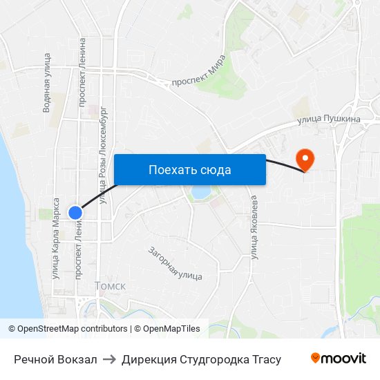 Речной Вокзал to Дирекция Студгородка Тгасу map