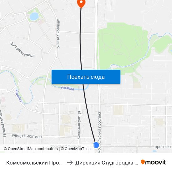 Комсомольский Проспект to Дирекция Студгородка Тгасу map